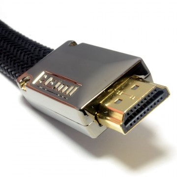 PRO FLAT Braided HDMI 2.0 High Speed 4K TV Low Profile Cable Metal Ends  1m