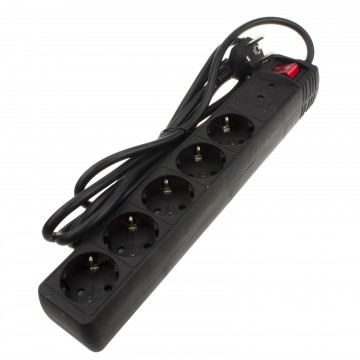 European 2 Pin 5 Gang SURGE PROTECTED Mains Extension Lead Schuko 3m Black