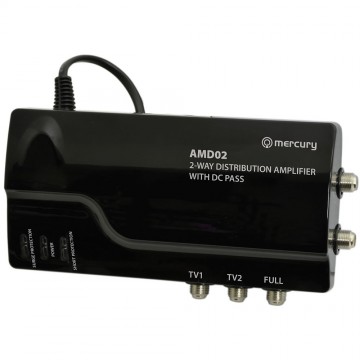 2 Way 4G Ready VHF UHF TV Distribution Powered Amplifier & DC By-Pass