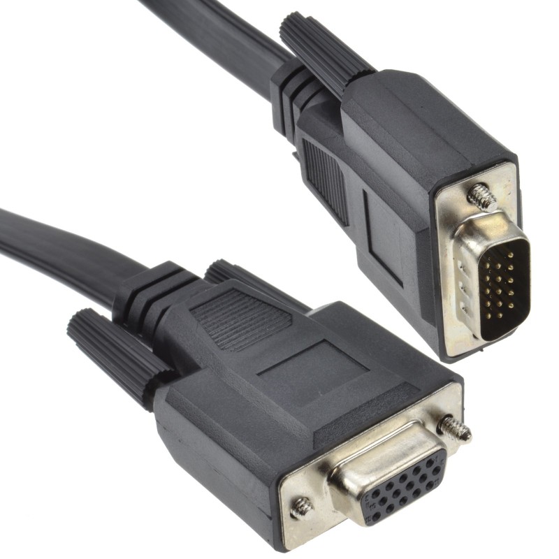 Flat 15 Pin VGA Cable Male Plug to Female Socket Extension Cable 1m
