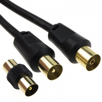 RF Male to Female Extension Lead Freeview TV Cable & Male Coupler Black  5m