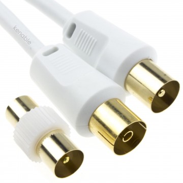 RF Male to Female Extension Lead Freeview TV Cable & Male Coupler White  5m