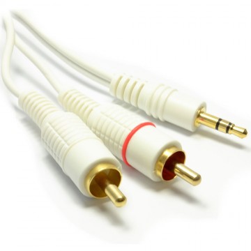 3.5mm Stereo Jack Plug to Twin Phono Plugs Cable White 5m