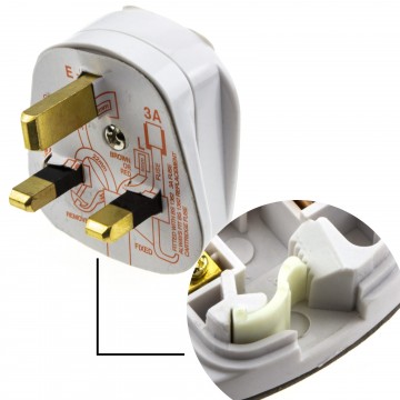 Rewireable Quick Fit 3 Pin UK Mains Plug Fitted with 3A Amp Fuse White