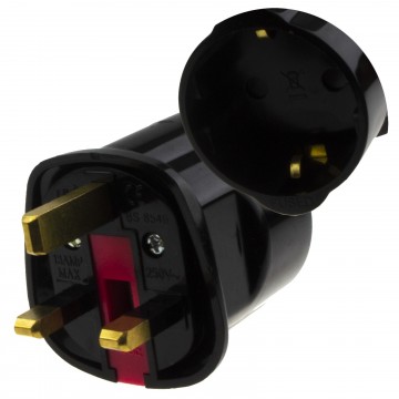 Schuko Euro Plug Socket to 13A 3 Pin UK Plug Adapter Black