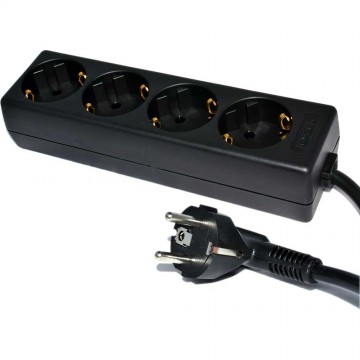 BLACK 4 Way Gang European 16 Amp Mains Extension Schuko Sockets 3m