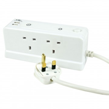 Desk/Wall Compact 4 Gang Way Extension Block with Dual USB 2.4A Surge Protected