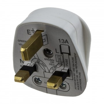 Rewireable 3 Pin UK Mains Plug Fitted with 13A Amp Fuse White