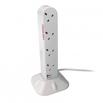 8 Gang Way Surge Protected UK Mains Extension Tower with 2m Cable