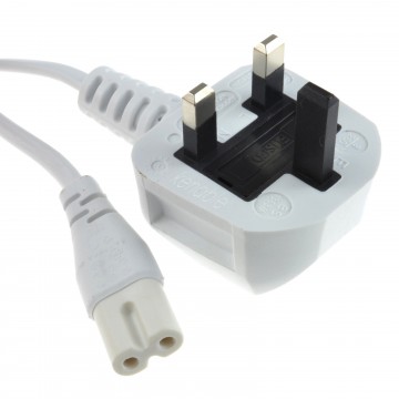 Figure 8 Power Cable UK Plug to C7 Lead for LED or Smart TV White 3m