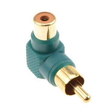 Right Angled RCA Phono Adapter Green Audio Plug to Socket Gold Plated