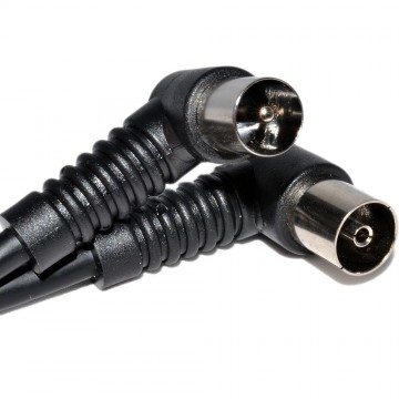 RF Fly Lead Right Angle Plug - Socket Coax TV Freeview Cable 2m