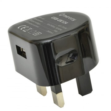 UK Mains Wall Plug Charger to USB for Charging Devices 2.4A Black