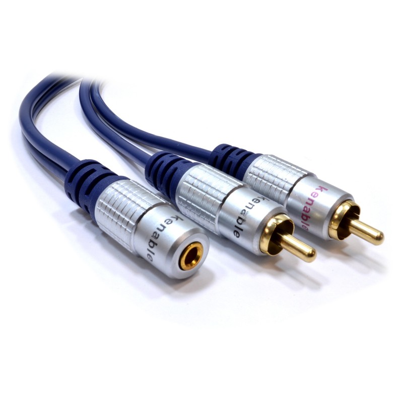 PURE 3.5mm Stereo Jack Socket to 2 Phono Plugs Audio Extension Cable Gold  2m