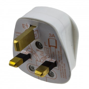 Rewireable 3 Pin UK Mains Plug Fitted with 3A Amp Fuse White