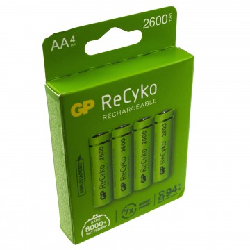 GP ReCyko AA 2600mA 1.2V RECHARGEABLE High Powered Long Lasting Batteries 4 Pack