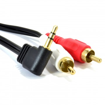 Right Angle 3.5mm Stereo Jack to 2 RCA Phono Plugs Cable Gold 2m