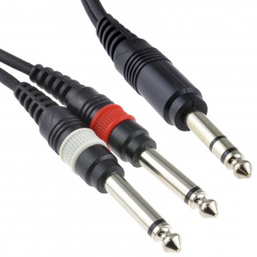 6.35mm Stereo Jack to Twin 6.35mm Mono BIG Jacks Cable 0.3m 30cm