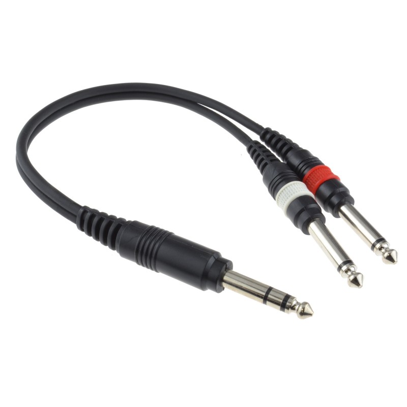 kenable 6.35mm Stereo Jack to Twin 6.35mm Mono BIG Jacks Cable 0.3m