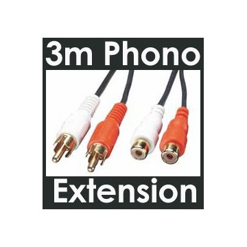 Twin Phono RCA Plugs to Twin Phono Sockets Extension Cable/Lead 3m