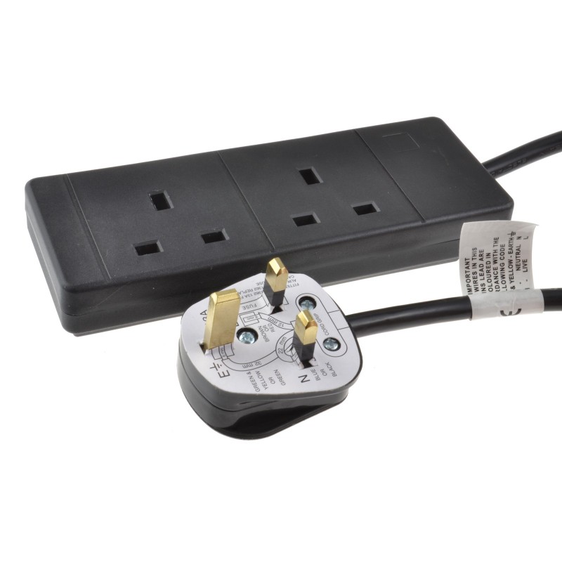 2 Gang Way UK 13A Trailing Socket Mains Power Extension Lead Black 20m 2 Gang Way UK 13A Trailing Socket Mains Power Extension Lead Black 20m