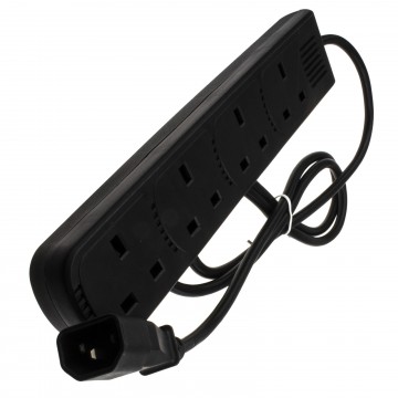 IEC C14 to 4 Way Gang UK Mains Sockets Lead UPS Power Splitter 1.5m BLACK