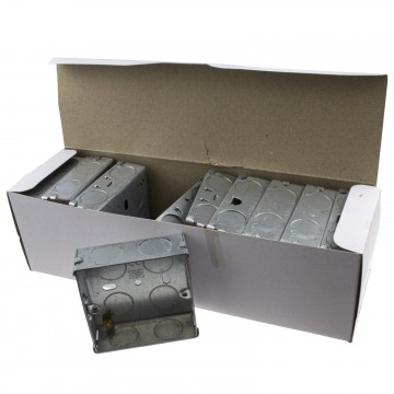 Flush Single Galvanised Steel Back Box With Fixed Lugs 25mm [10 Pack]