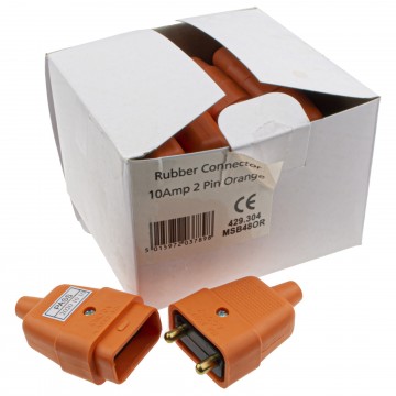 2 Pin Heavy Duty Rubber 10 Amp In Line Coupler Connector Orange [10 Pack]