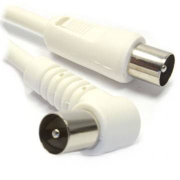 RF Aerial Fly Lead Coax Plug to Right Angled Plug Cable WHITE 2m