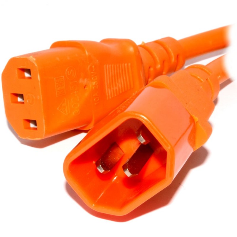 Power Extension Cable IEC Male to Female UPS C14 to C13 2m Orange Power Extension Cable IEC Male to Female UPS C14 to C13 2m Orange