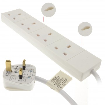 4 Gang Way UK 13A Trailing Socket Mains Power Extension Lead White  1m