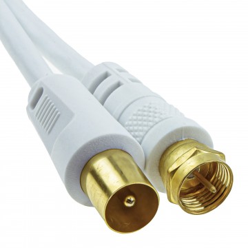Coaxial F Type Connector Male to RF TV Aerial Male Plug Cable White  1m Gold