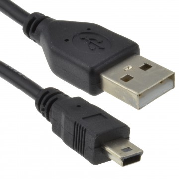 USB 2.0 24AWG Hi-Speed A to mini-B 5 pin Cable Power & Data Lead  0.5m