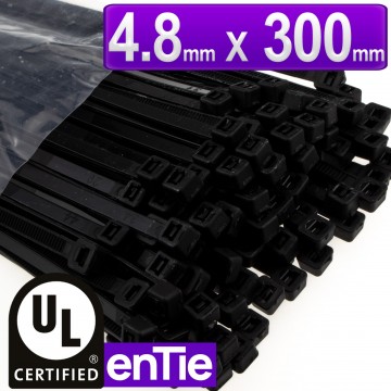 enTie Black Cable Ties 4.8mm x 300mm Nylon 66 UL Approved [100 Pack]