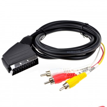 Scart Plug In/Out to Red White Yellow RCA 3 x Phono Plugs AV Cable 2m