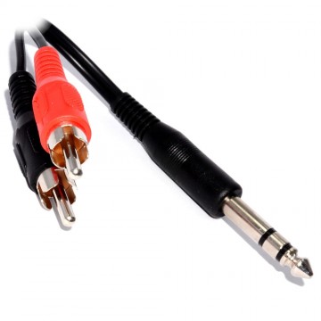 6.35mm Stereo Jack Plug to Twin Phono Plugs Audio Cable 15cm