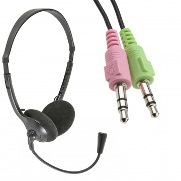 Multimedia Adjustable Headset with Boom Microphone Twin 3.5mm Jacks 1.8m