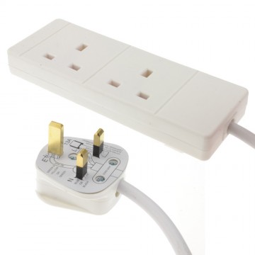 2 Gang Way UK 13A Trailing Socket Mains Power Extension Lead White  1m