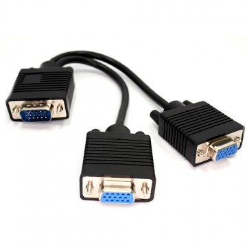 SVGA Monitor Splitter 2 way 1 x 15pin Plug to 2 x 15pin Sockets Black