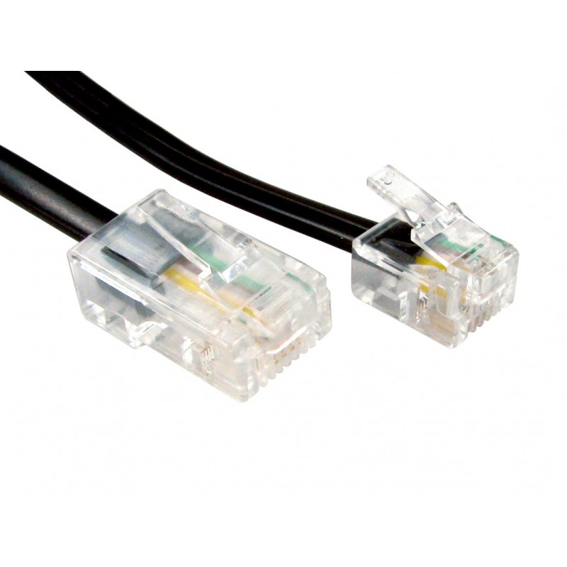 RJ11 Male Plug to 4 wire RJ45 Male Plug Flat Cable Lead  2m BLACK