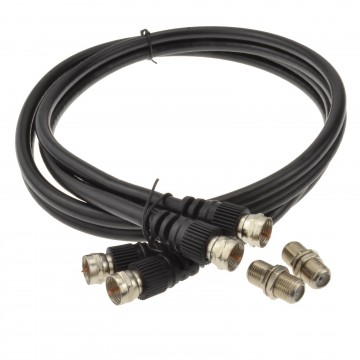 TWIN Satellite Moulded F Type Plug to Socket RG6 Extension Cable  1m Black