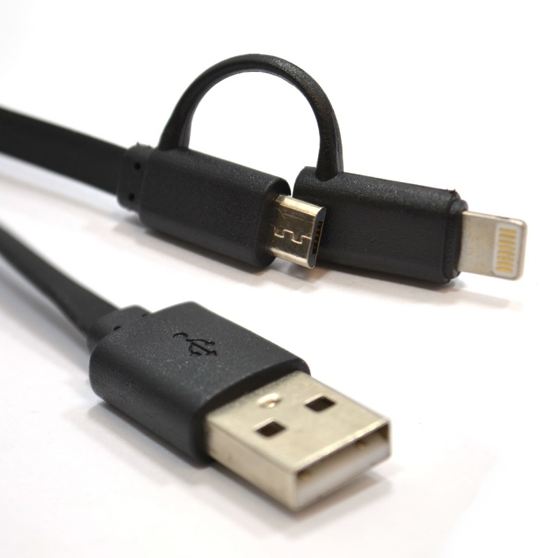 USB Sync/Charging Lead to Micro & Lightning 8 pin Combi Cable Black 1m USB Sync/Charging Lead to Micro & Lightning 8 pin Combi Cable Black 1m