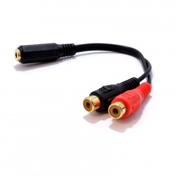 Gold 3.5mm Stereo Jack Socket to 2 x Phono RCA Sockets Adapter Cable SHORT