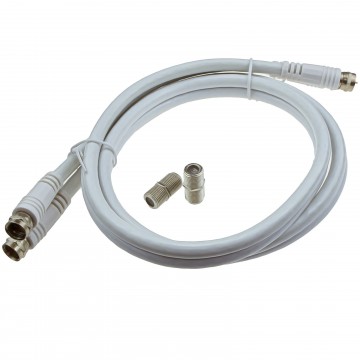 TWIN Satellite Moulded F Type Plug to Socket RG6 Extension Cable  1m White