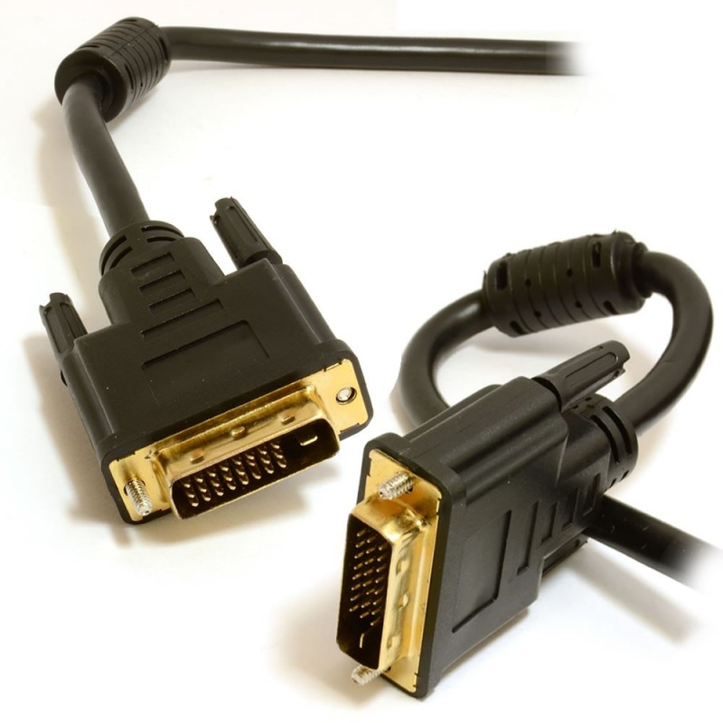 DVI-D Dual Link 24+1 pins with Ferrite Cores Male to Male Cable Gold  1m