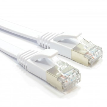 FLAT CAT6A S/STP Shielded 500MHz Ethernet LAN Cable RJ45 15m WHITE