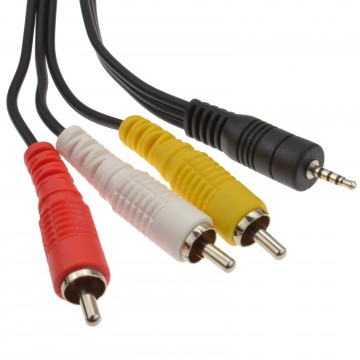 2.5mm Jack to 3 RCA Phonos 4 pole AV out/TV Cable/Lead 3m