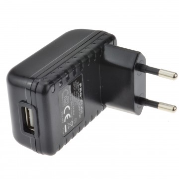 Euro Travel Mains Plug Charger to USB for Charging Devices 2.1A Black