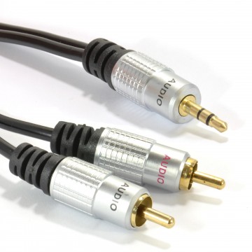 Pro Audio Metal 3.5mm Stereo Jack to 2 RCA Phono Plugs Cable Gold 3m