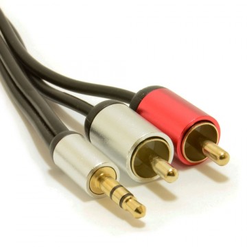 Aluminium PRO 3.5mm Stereo Jack to 2 x RCA Twin Phono Plugs Cable Gold  0.5m